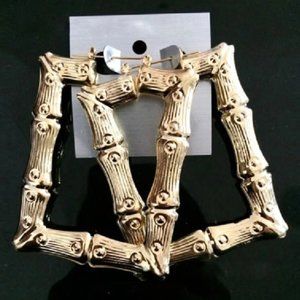 Bamboo Square Pierced Gold Large Earring